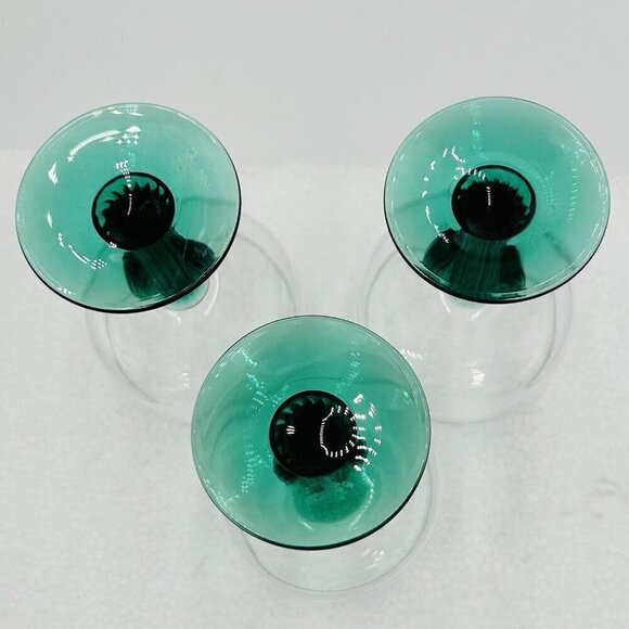 Libbey Margarita Glasses Goblets Juniper Green Cactus Stem Bar Glasses Set of 3 - Picture 5 of 8